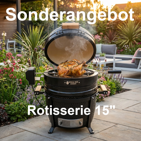 Zubehör WILLS BIG Kamado bbq Keramik Grill Rotisserie Drehspieß Zubehör für 15 zoll